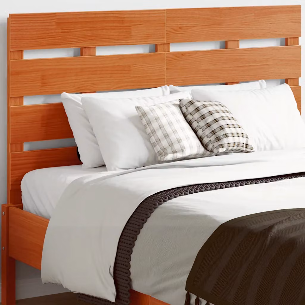 Testiera per letto vidaXL in legno massello di pino, finitura cera marrone, stile rustico, L: 120,5 cm, H: 80 cm, P: 3 cm