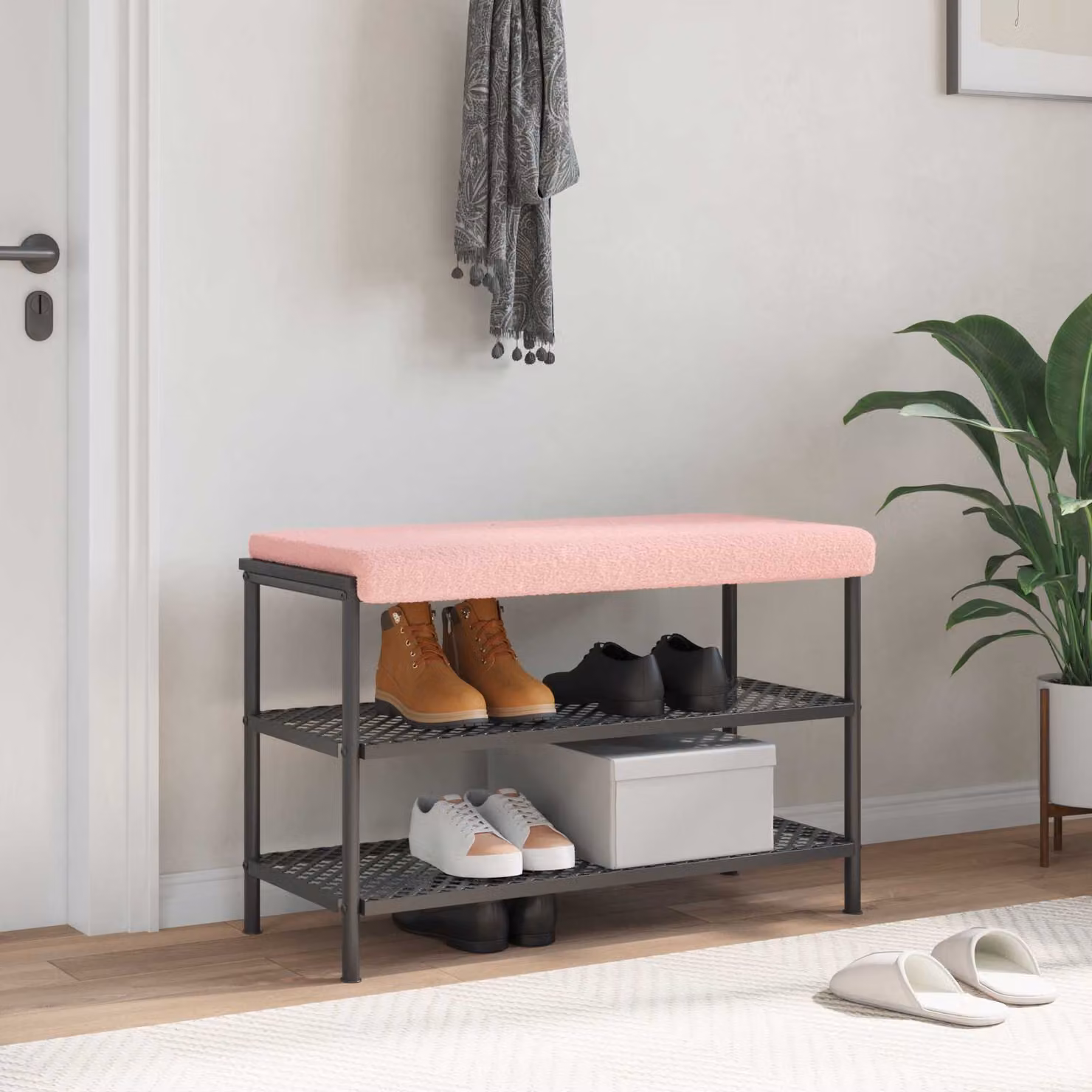 Cuscino per panchina vidaXL in tessuto Sherpa rosa con imbottitura in schiuma e base antiscivolo, L 80 cm x P 35 cm