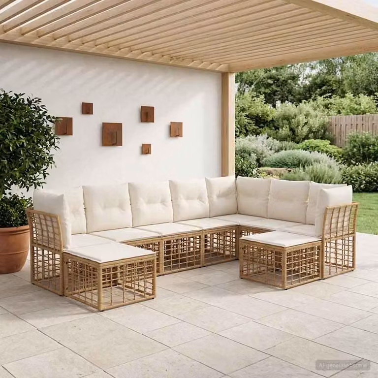 Maison Exclusive - Set da esterno per divano, 9 posti, colore naturale e crema, realizzato in poliestere