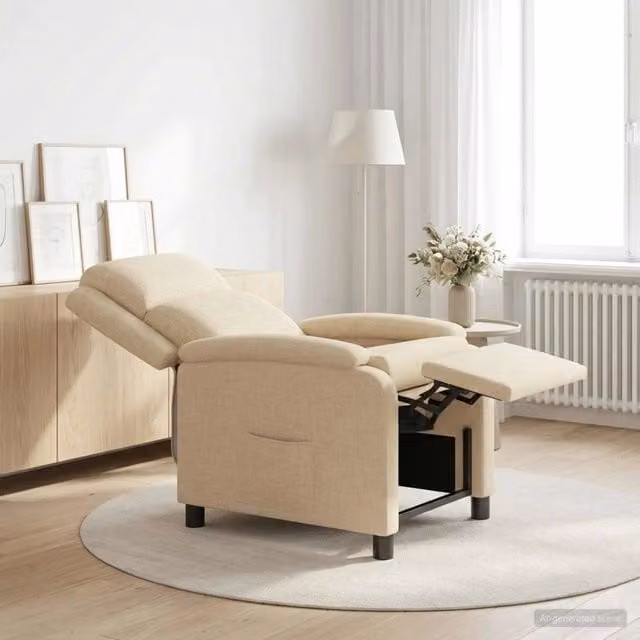 Poltrona reclinabile relax in tessuto beige con braccioli per soggiorno e ufficio