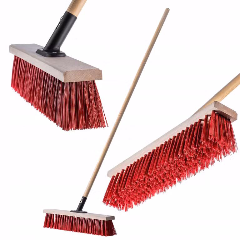 Scopa stradale KADAX con manico lungo in legno e nylon, scopa per spazzare con supporto in metallo (50 cm rosso)