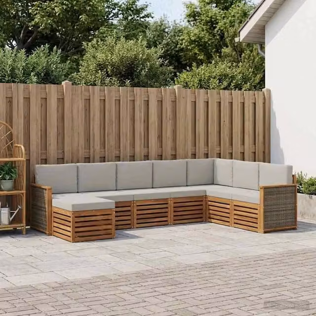Set di divani da esterno 8 pz Naturale e Grigio Chiaro 3384707