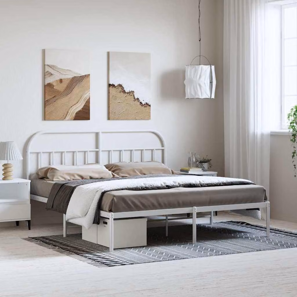 Giroletto con testiera in metallo vidaXL Bianco L: 187 cm, P: 219 cm