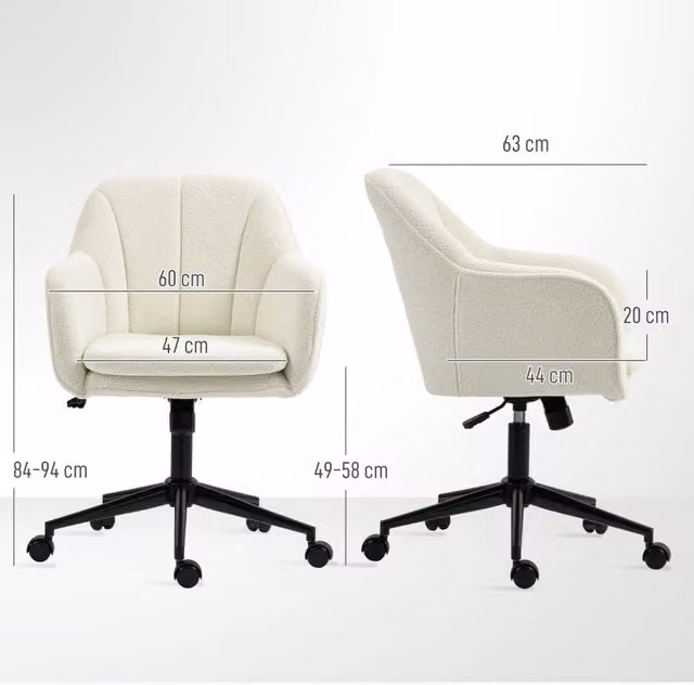 Sedia da ufficio beige in poliestere effetto velluto, girevole, regolabile in altezza