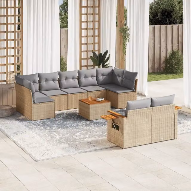 Set Divano da Giardino 10 pz con Cuscini Beige in Polyrattan 3227137
