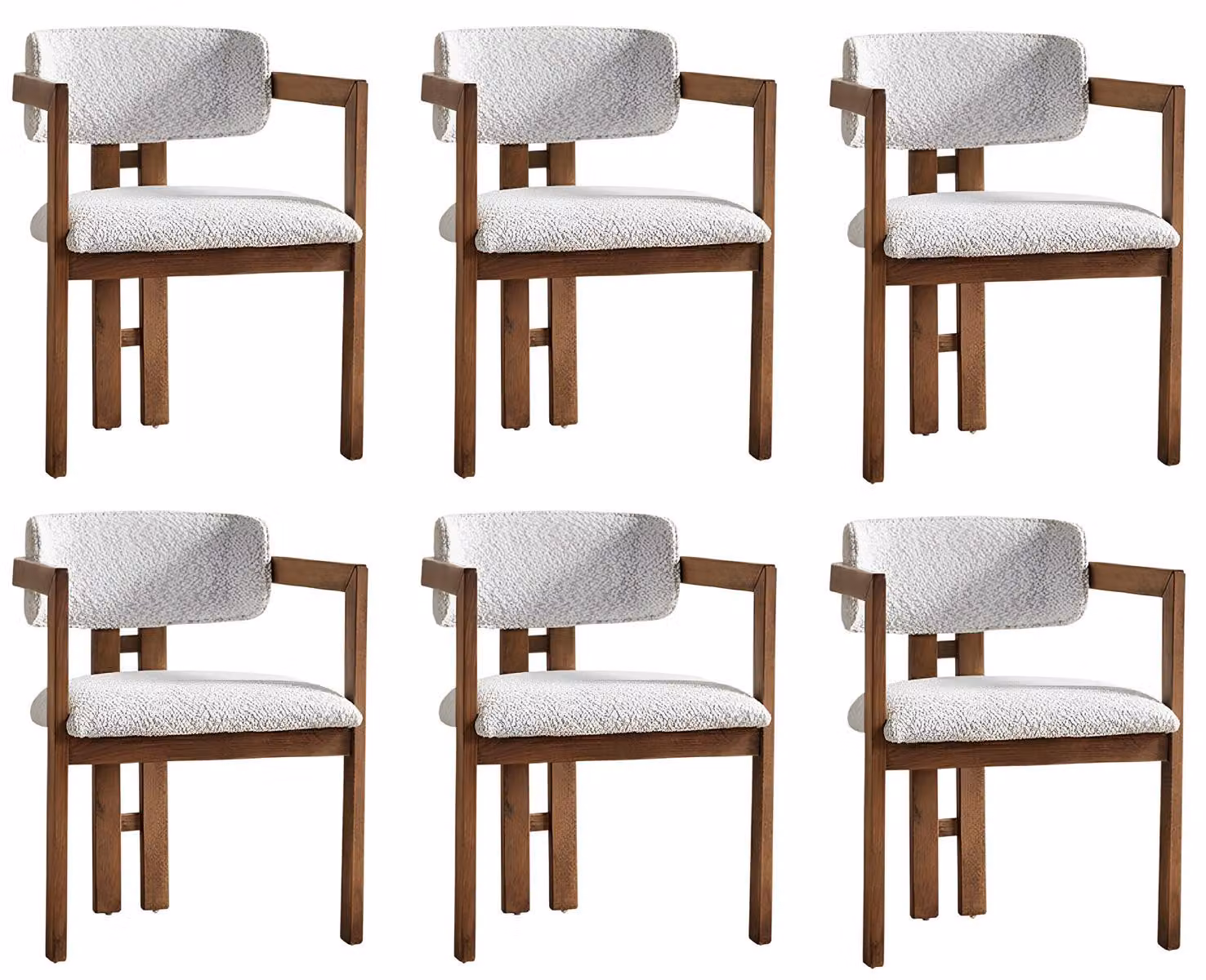 Weißes Stuhl-Set Designer Küchenstühle Stoffstühle 6x Textilstühle