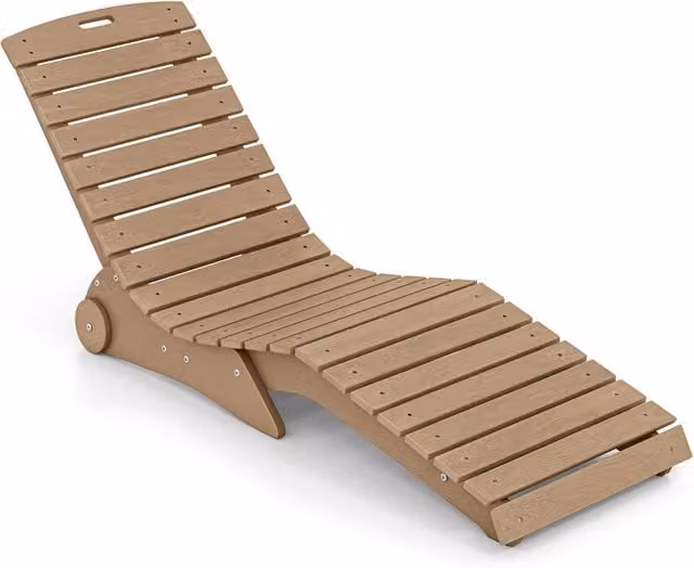 Lettino prendisole da giardino con ruote impermeabile design ergonomico a curva a S, Lettino sdraio per spiaggia e piscina Marrone