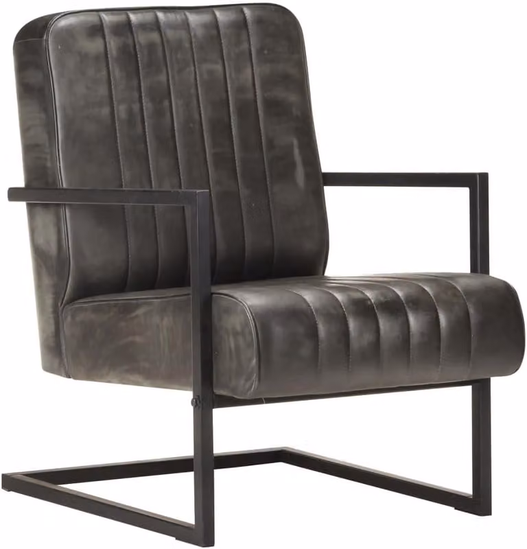 Poltrona reclinabile in vera pelle, dimensioni 60x75x80 cm, con struttura in ferro dal design retrò, stile moderno e costruzione robusta, ideale per soggiorno, camera da letto, salotto, ufficio e balcone