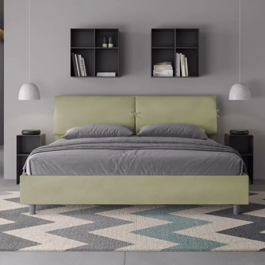 Letto matrimoniale king size Ityhome imbottito in microfibra verde L 200 x P 200 cm – 2