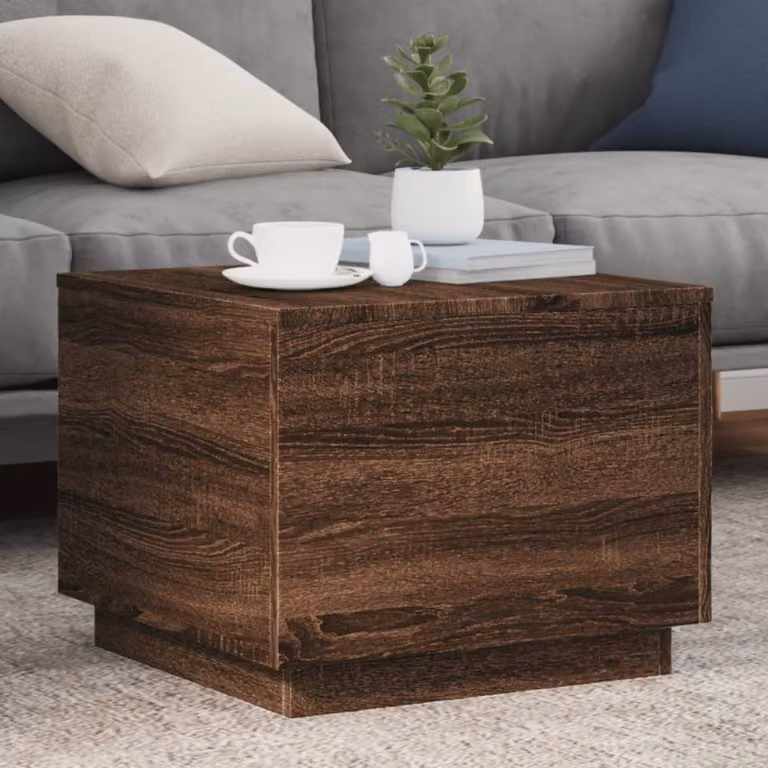 Maison Exclusive - Tavolino con luci LED effetto rovere marrone 50x50x40 cm
