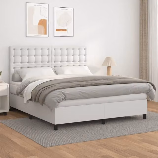 Letto a molle con materasso vidaXL in similpelle bianco L/P/H: 160 x 200 x 128 cm – 1