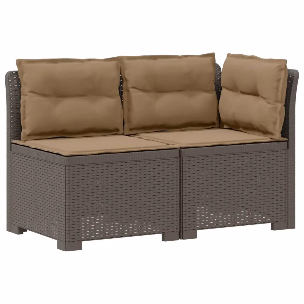 Divano da giardino a 2 posti con cuscini in aspetto rattan e tessuto resistente ai raggi UV per esterno, disponibile nei colori grigio, beige o marrone – 2