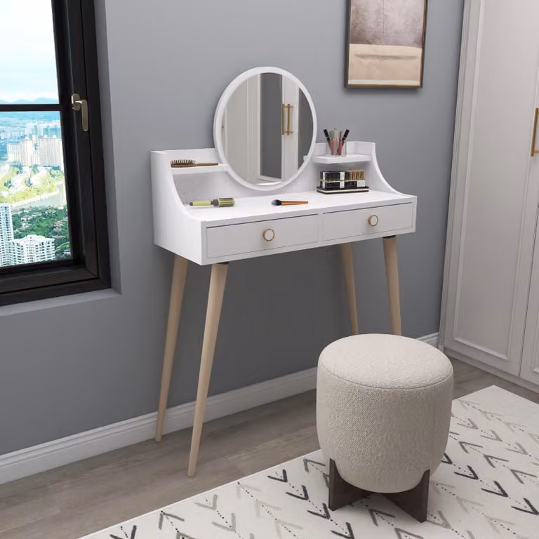 Skye Decor, Roys - Bianco, Tavolino da toilette, Bianco, 100 % SCHEDE RIVESTITE IN MELAMINA, 90 x 35 x 131 cm