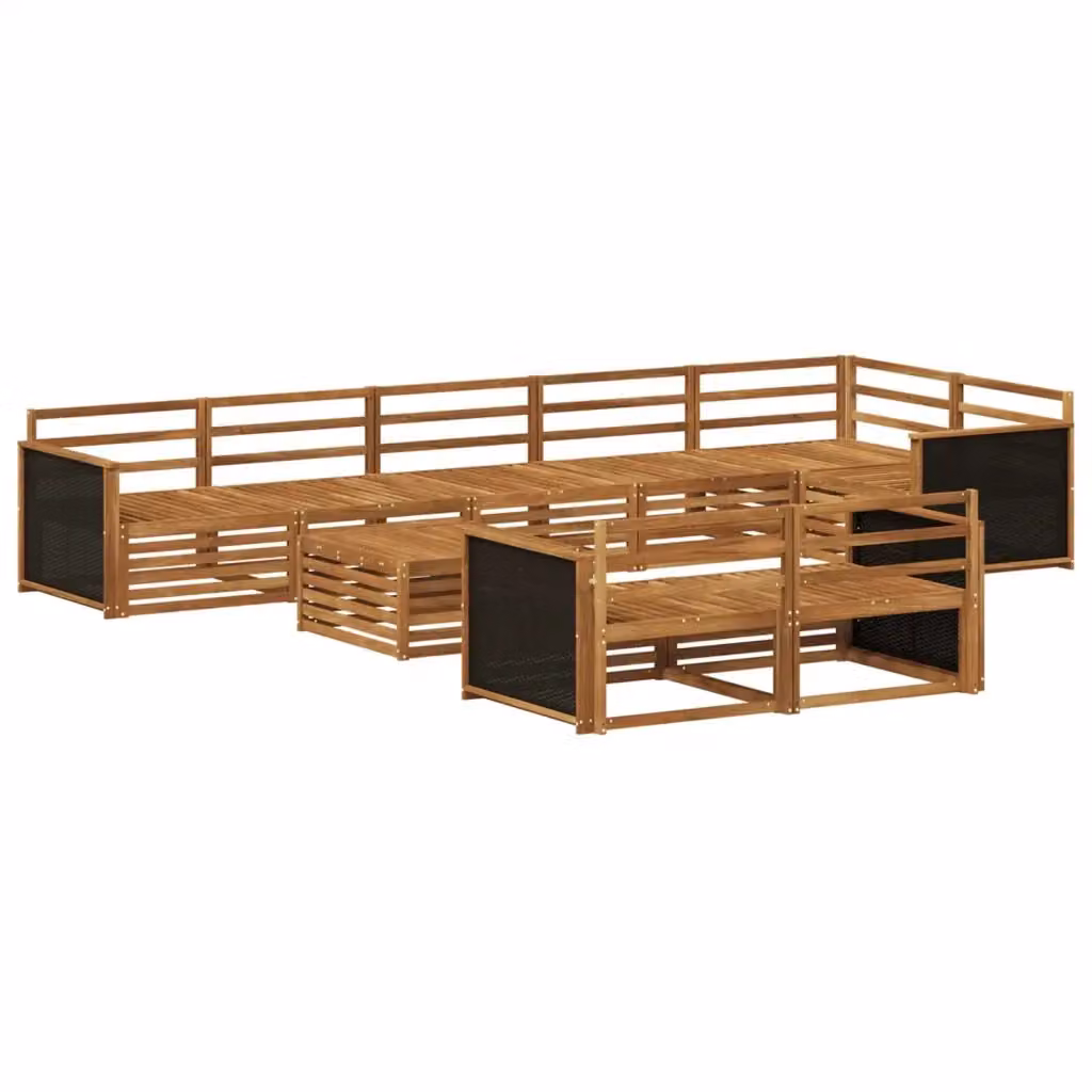 Set di divani da esterno a forma di U vidaXL in legno di acacia marrone con 9 pezzi e cuscini inclusi – 2