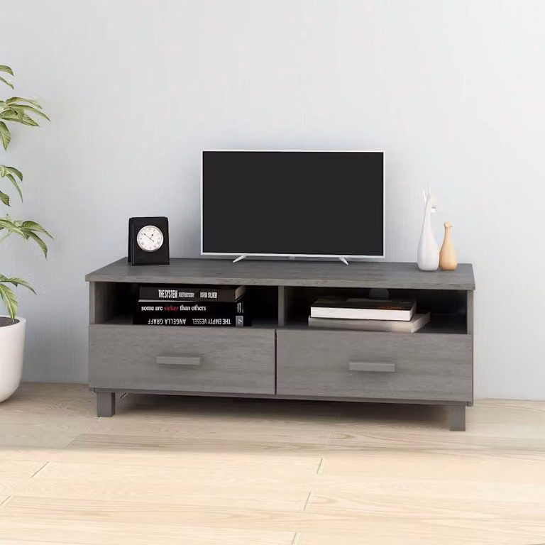 vidaXL Mobile Porta TV Grigio Chiaro in Legno di Pino e MDF L: 106 cm, P: 40 cm, H: 40 cm