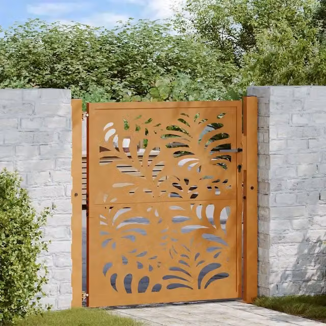 Cancello singolo da giardino vidaXL in acciaio corten marrone con design ondulato L: 110 cm, H: 105 cm, P: 10 cm – 1