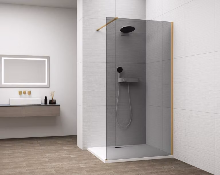 Pannello in vetro per doccia Polysan ESCA GOLD MATT, da montare a parete, vetro grigio, 800 mm