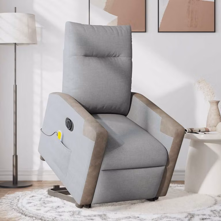 vidaXL Poltrona Alzapersona Massaggi Elettrica Grigio Chiaro Tessuto