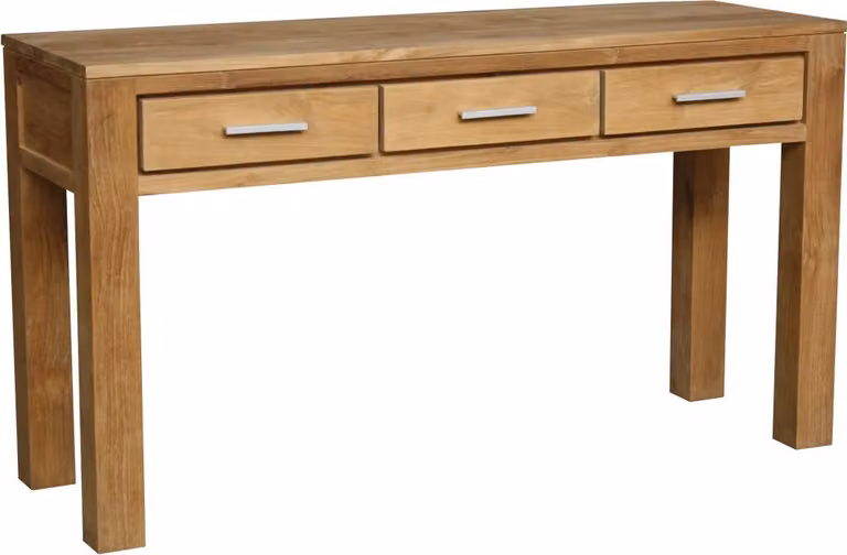 Tavolino consolle in teak massello, dimensioni 150x45 cm, marca Tenhult, con 3 cassetti, resistente agli agenti atmosferici