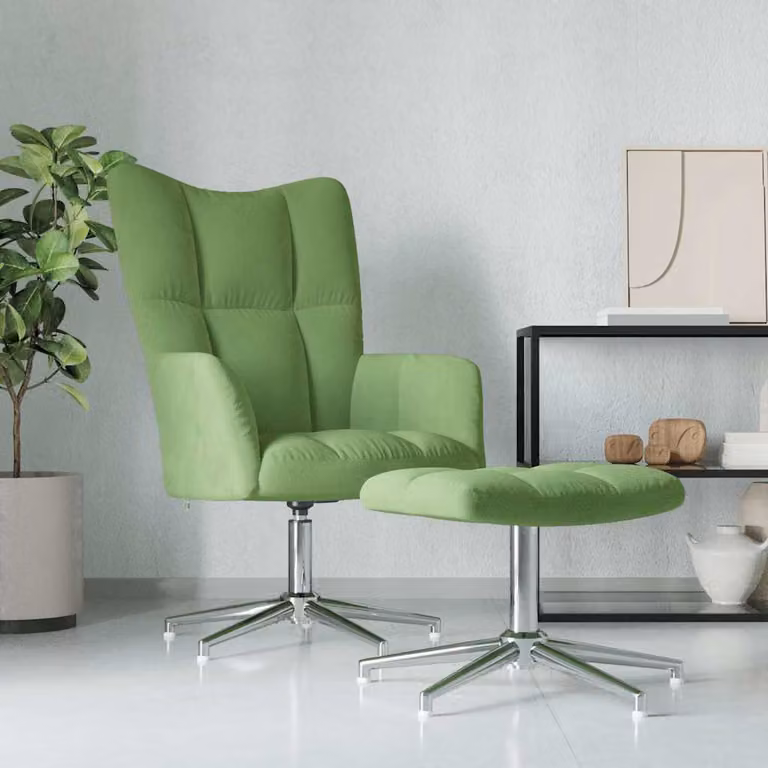 vidaXL Poltrona Relax con Poggiapiedi Verde in Velluto, Sedia Girevole a 360 Gradi con Braccioli e Struttura in Metallo
