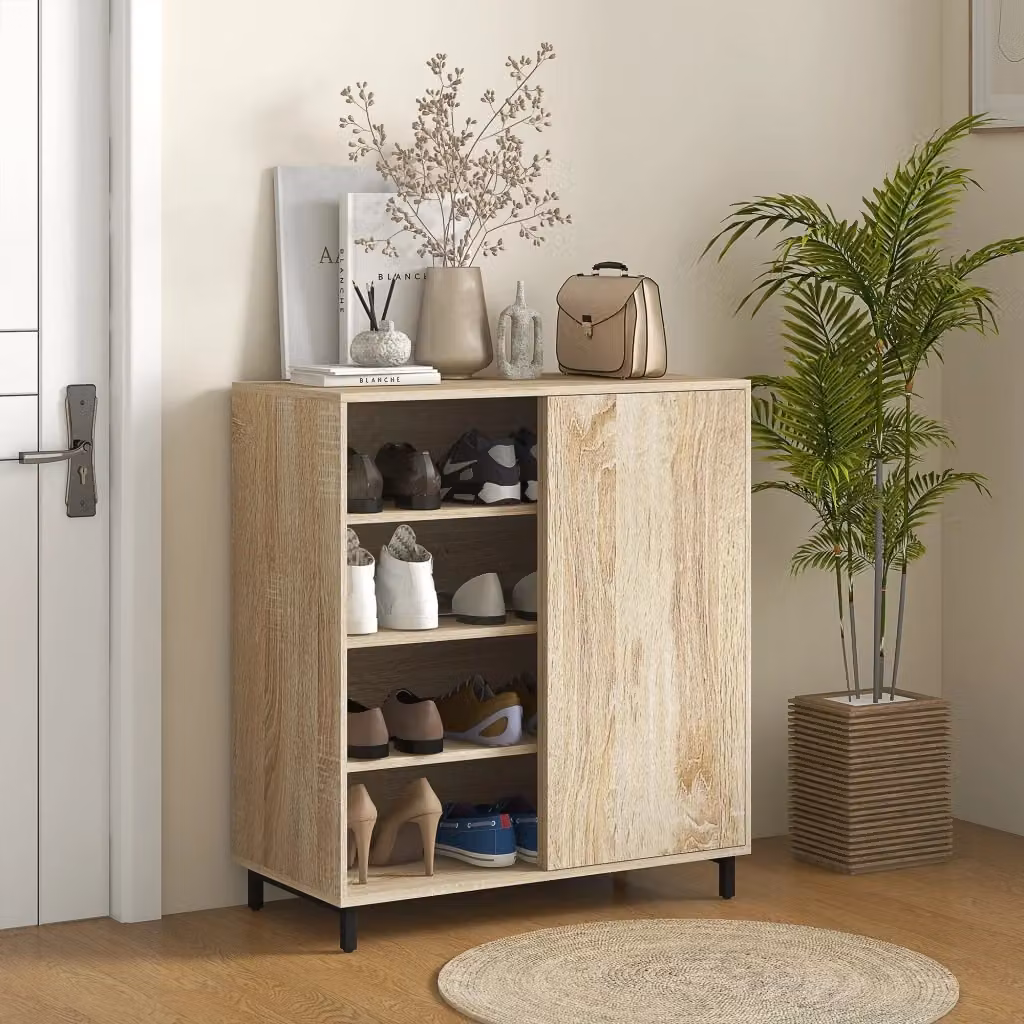 Mobile Scarpiera Moderna GIORDANOSHOP con Ante Scorrevoli in Legno e Metallo, Colore Marrone e Beige, L: 80 cm, P: 40 cm, H: 93 cm – 2