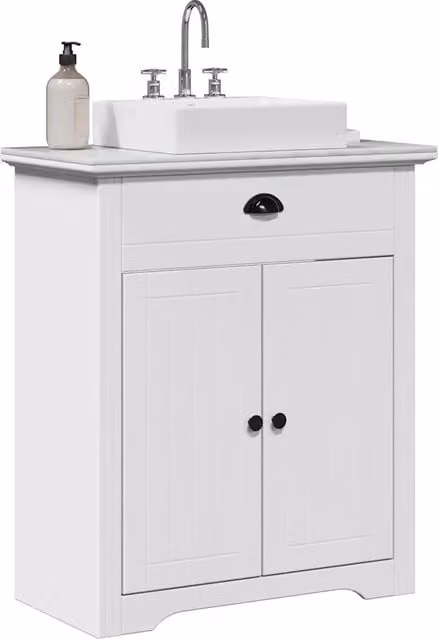 Mobile Lavabo da Bagno Sospeso vidaXL in Legno di Pino Bianco con Ante a Battente in Stile Retro L: 70 cm, P: 35 cm, H: 80 cm