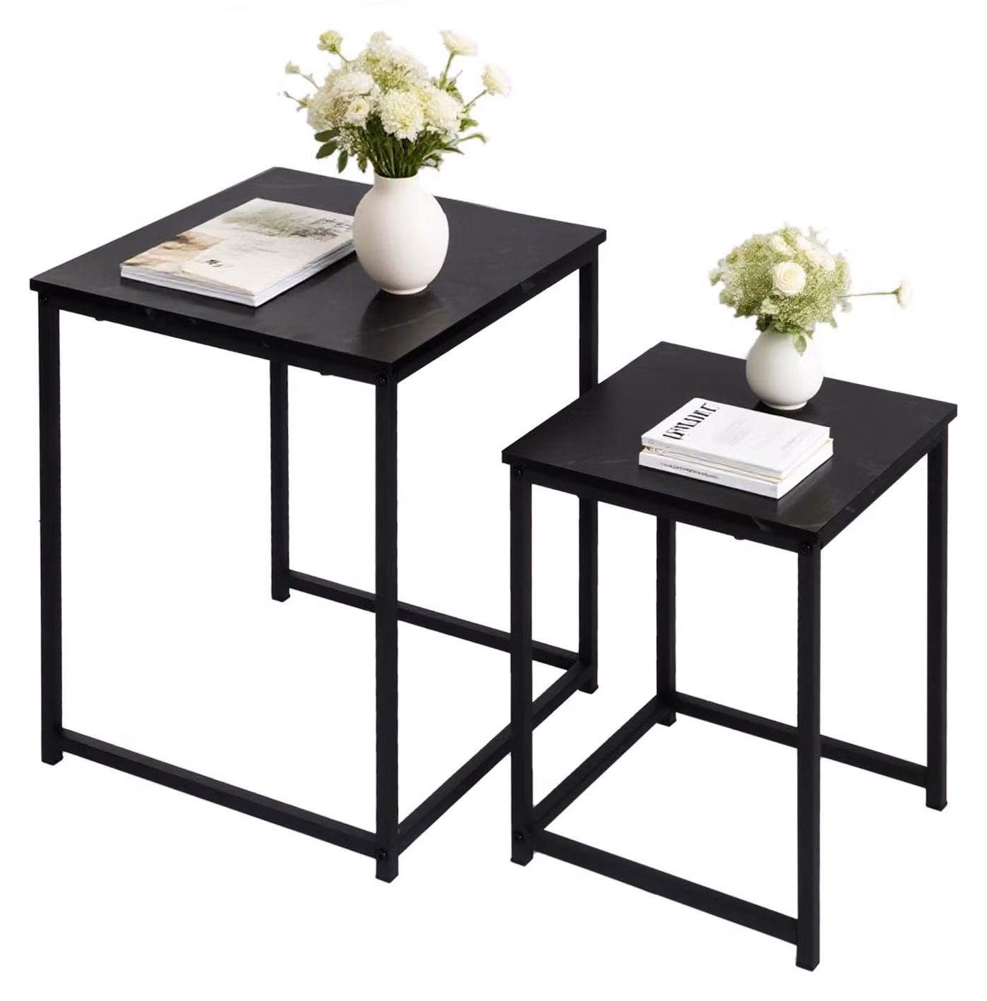 Set di 2 tavolini da salotto moderni con struttura in legno e metallo