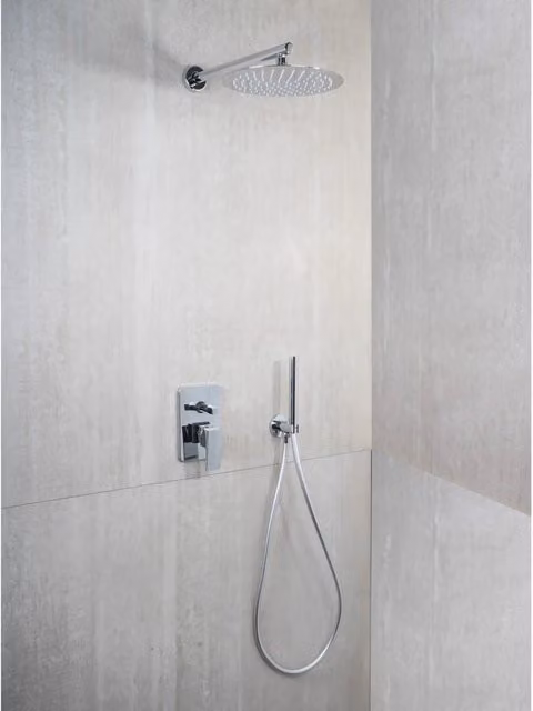 Set doccia saliscendi Metaform con soffione e doccetta in acciaio inox e ottone cromato, colore argento
