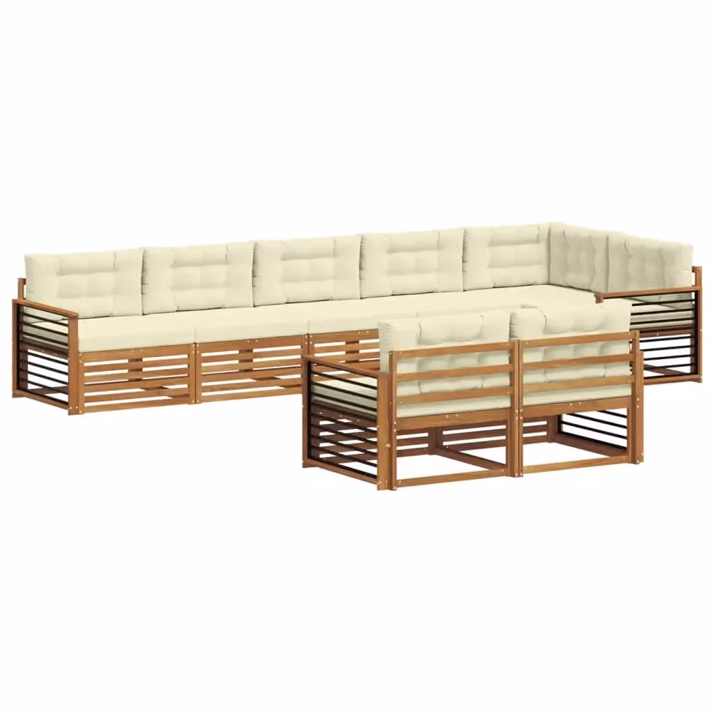 Set di divani da esterno a L vidaXL in legno di acacia con cuscini beige e bianco per giardino e terrazza – 2