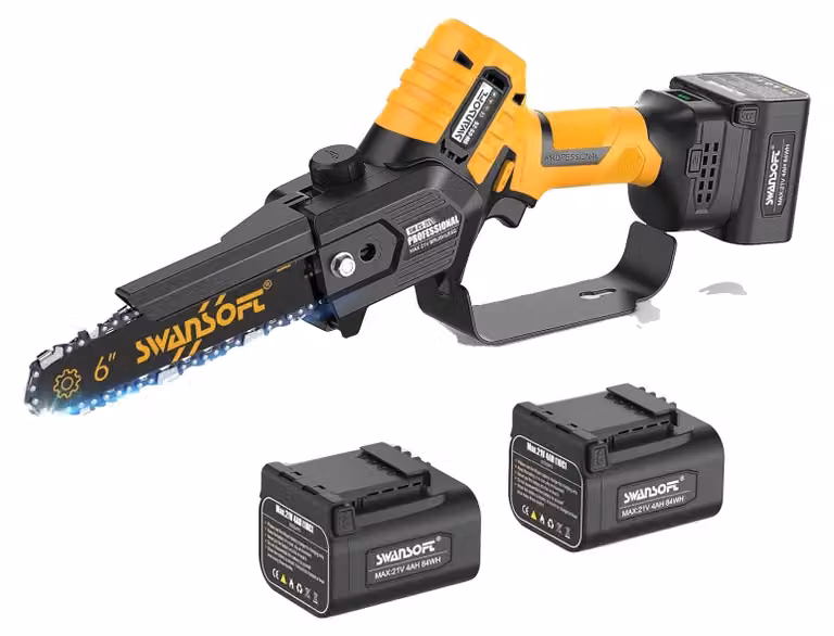 Mini motosega elettrica, motore brushless, alimentata a batteria, 4 Ah, due batterie