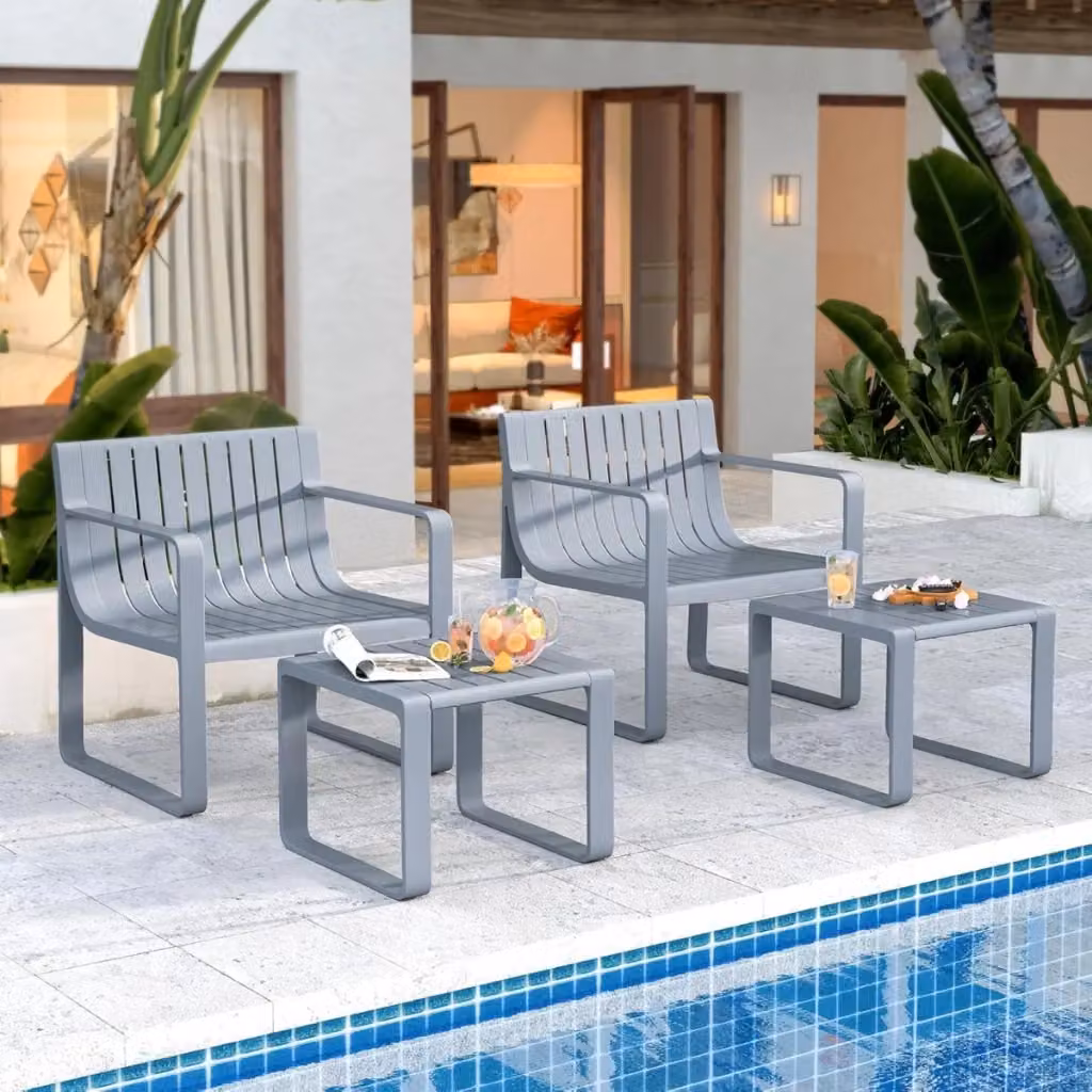 Set da giardino moderno composto da tavolino quadrato e 2 sedie in polipropilene resistente alle intemperie, colore grigio opaco – 2