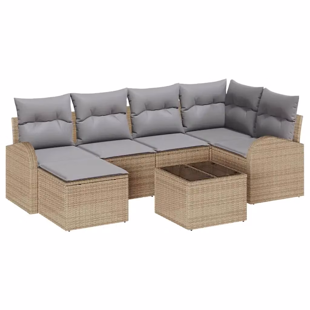 Set di divani da giardino vidaXL a forma di U composto da 7 pezzi in rattan con struttura in acciaio, colore beige e grigio – 2
