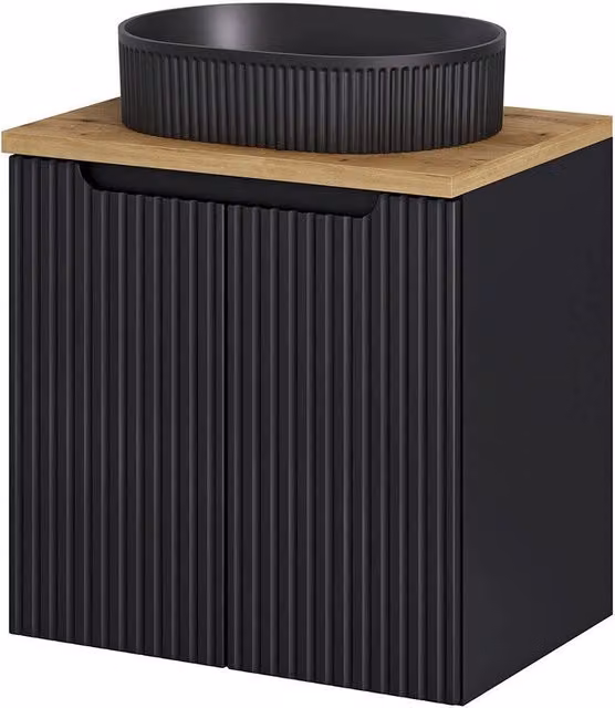 Mobile da Parete Sottolavabo NEWPORT a 2 Ante con Lavabo Ovale 60x71x40 cm - Nero/Effetto Rovere [en.casa]