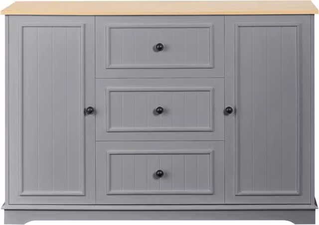 Credenza moderna in MDF per cucina e soggiorno con 3 cassetti, 2 ante e ripiani regolabili, colore grigio e nero