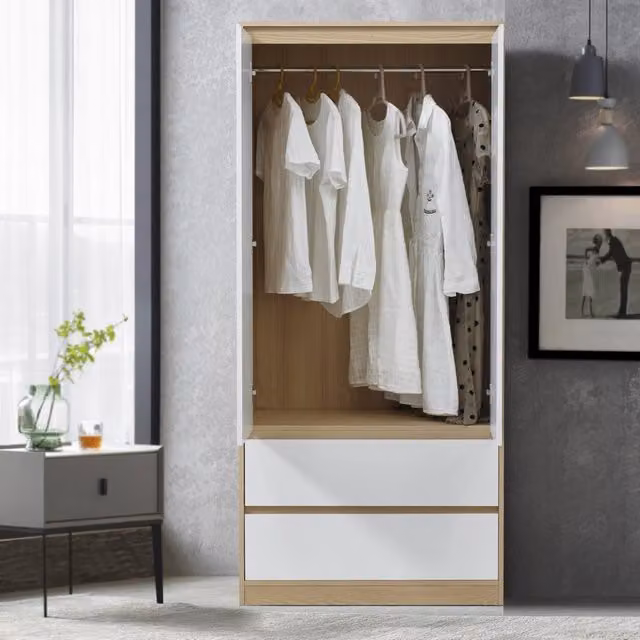 Armadio Guardaroba Bastheim con Cassetti 176 x 80 x 52 cm Effetto Rovere [en.casa]