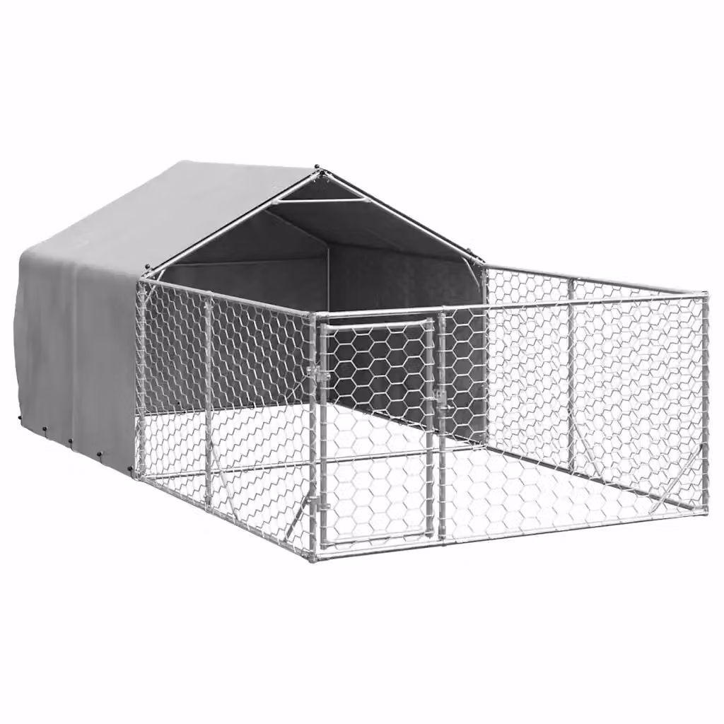 Cuccia per cani da esterno con recinto vidaXL in metallo nero L: 4 m, P: 2 m, H: 1,5 m – 2