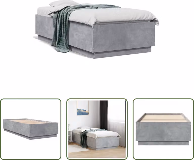The Living Store Struttura per letto in cemento grigio 90x190 cm Materiale a base di legno