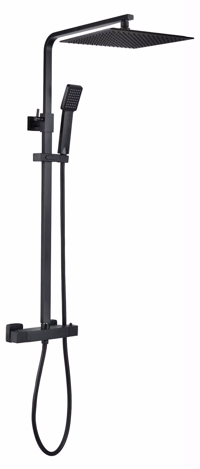 Set doccia termostatico da 300 mm, con soffione a pioggia, doccetta manuale, forma quadrata, colore nero opaco