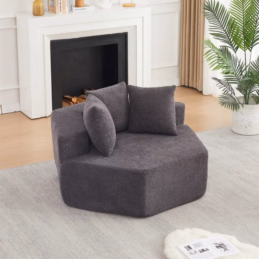Poltrona lounge modulare Mivray in tessuto bouclé grigio con design geometrico moderno e struttura imbottita – 2