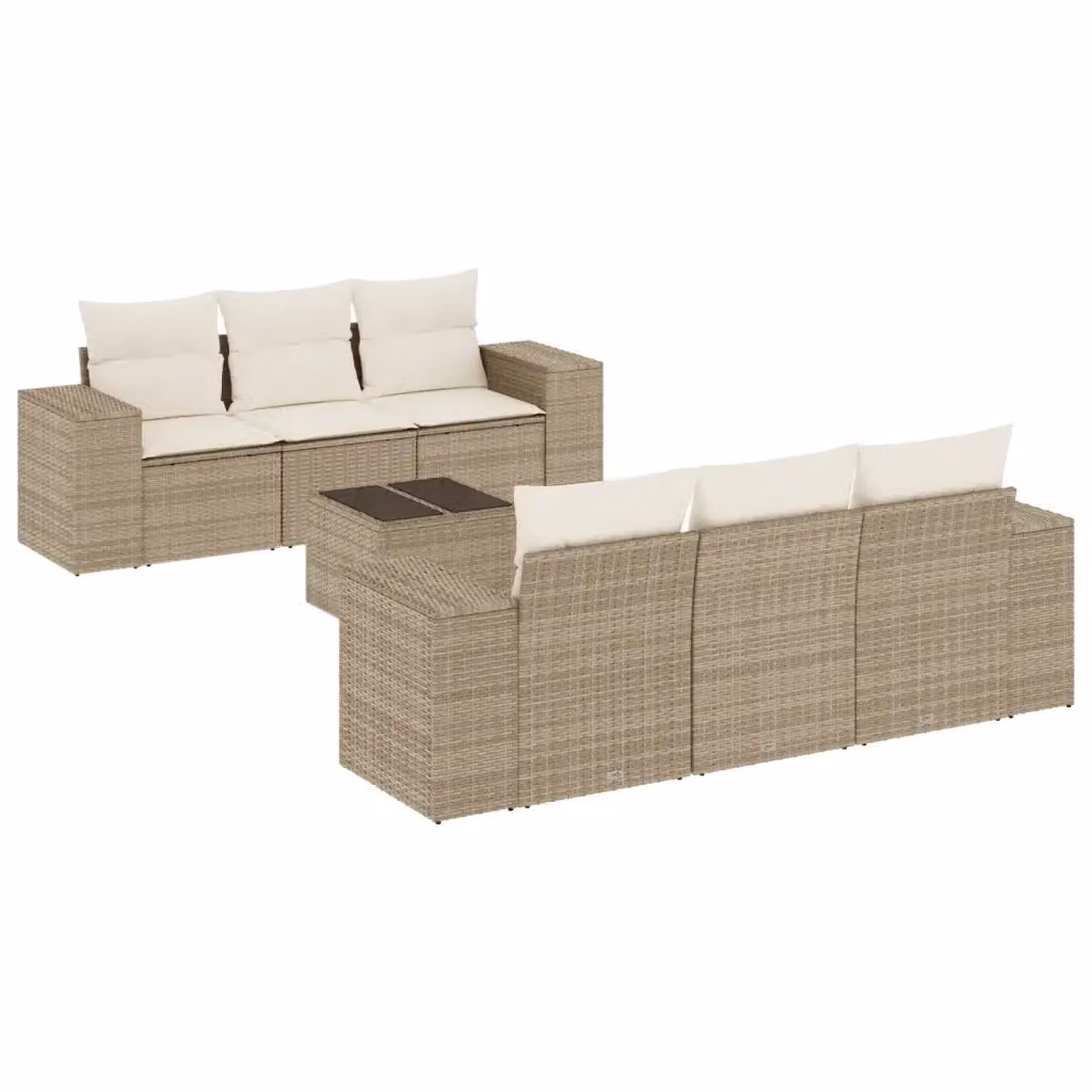 vidaXL Set Divani da Giardino 7 pz in Polyrattan con Cuscini Beige e Tavolino – 2