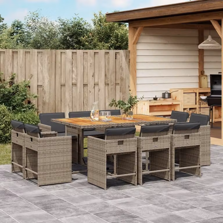 Maison Exclusive - Set da Pranzo da Giardino 11pz con Cuscini in Polyrattan Grigio