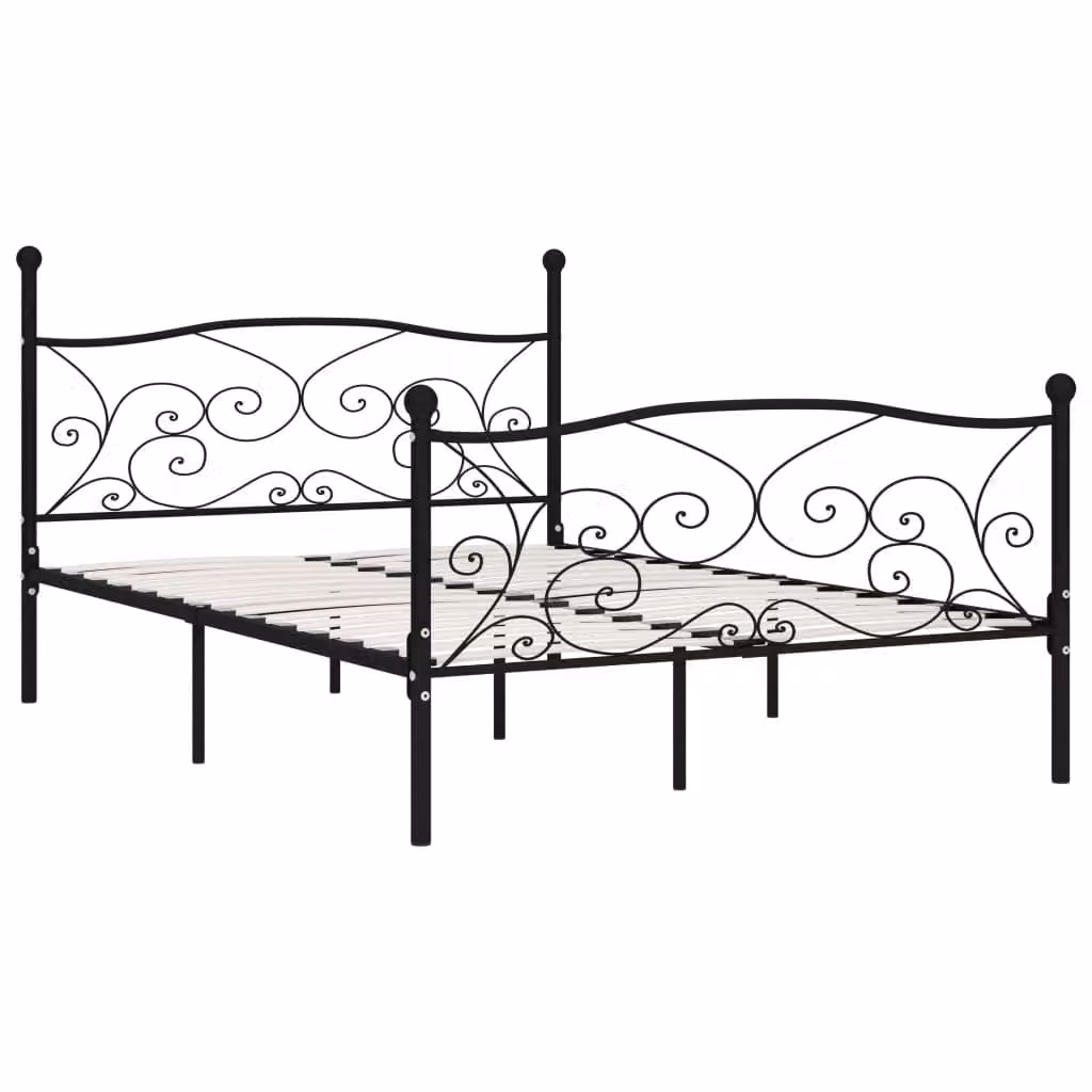 The Living Store Struttura letto con rete a doghe in metallo nero 160 × 200 cm
