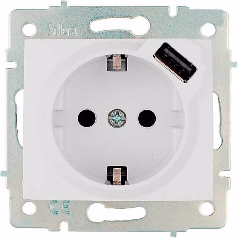 Presa Bipolare Con T/T Laterale 16A 250V Con Alimentazione Usb S.europa Solera