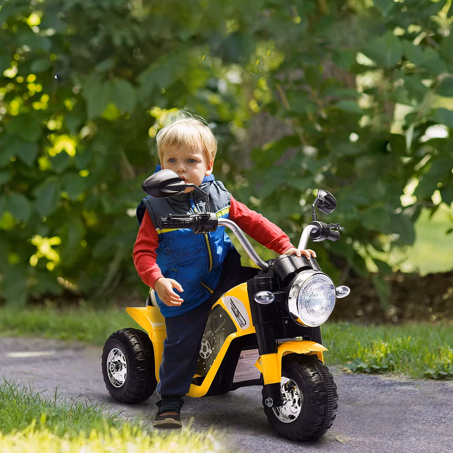 Moto Elettrica per Bambini HOMCOM a 3 Ruote con Luci e Suoni, Batteria Ricaricabile 6V, Gialla – 2