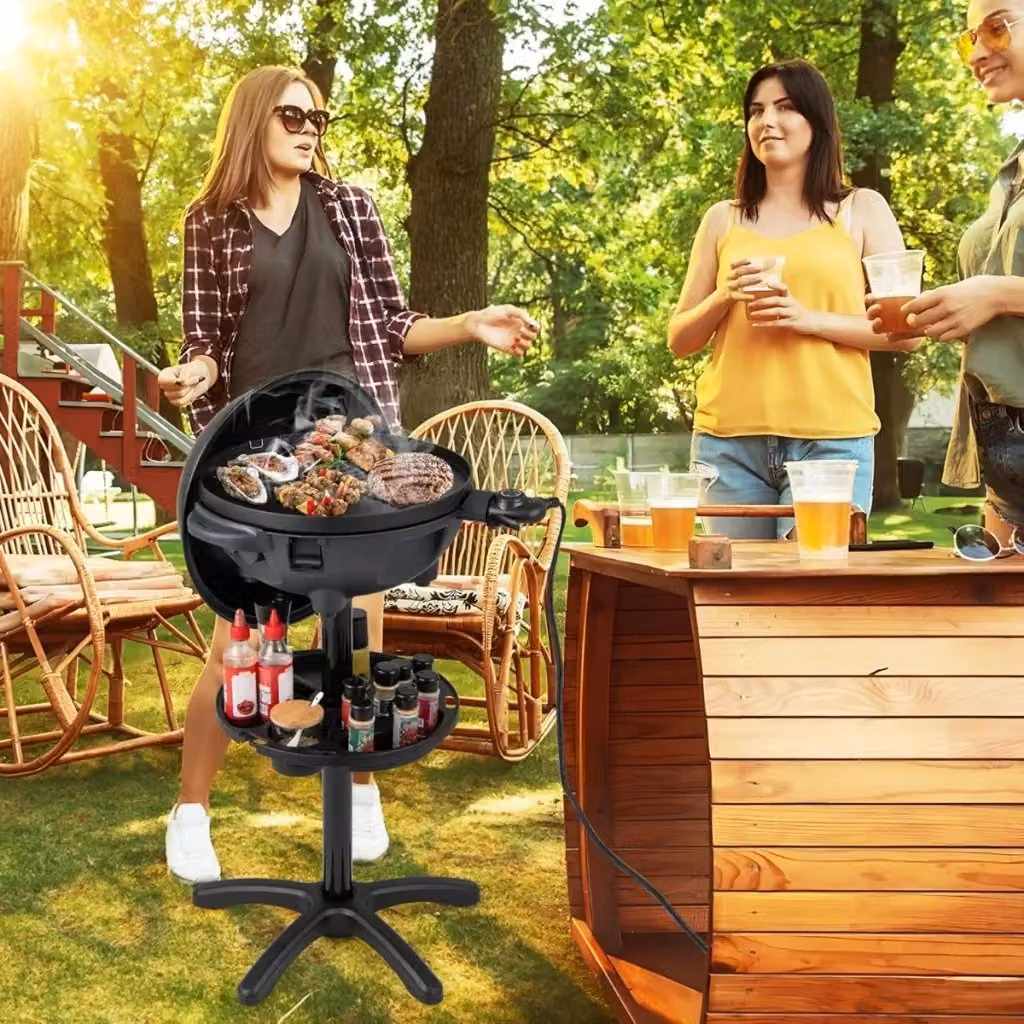 Griglia barbecue elettrica da tavolo Design Mania con termometro, piastra antiaderente e ripiano condimenti, colore nero – 2