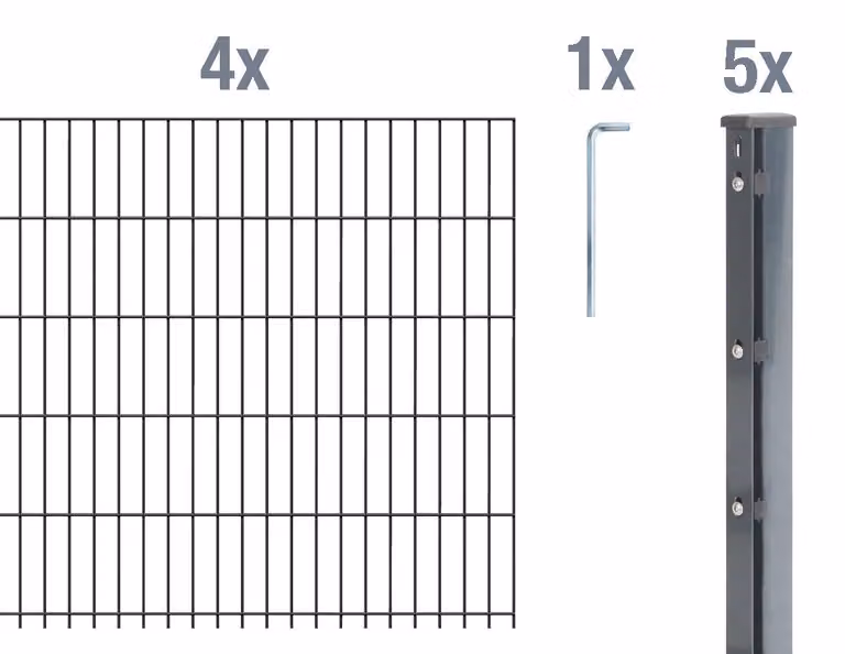 Recinzione a pannelli doppi, modello Alberts 645281, set completo da 10 elementi, colore antracite, altezza 203 cm, lunghezza 10 metri