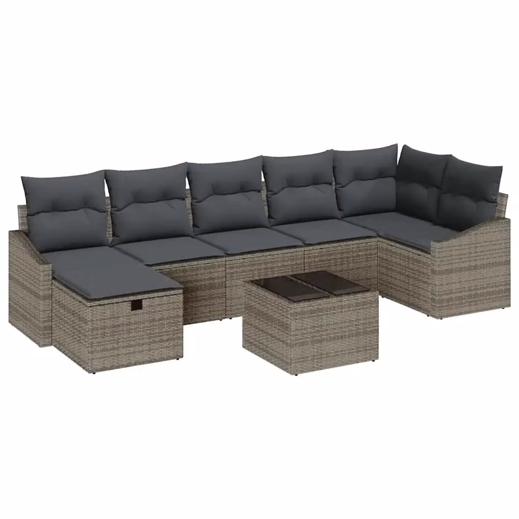 Set di divani da giardino vidaXL in rattan grigio con 8 pezzi, cuscini inclusi e tavolino da caffè – 2