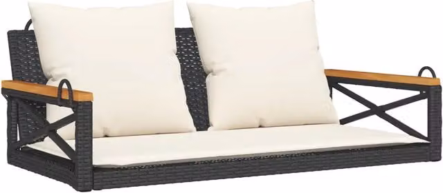Panchina a dondolo da giardino in polyrattan con cuscini neri, bianchi o beige, L: 109 cm, P: 62 cm, H: 40 cm – 1