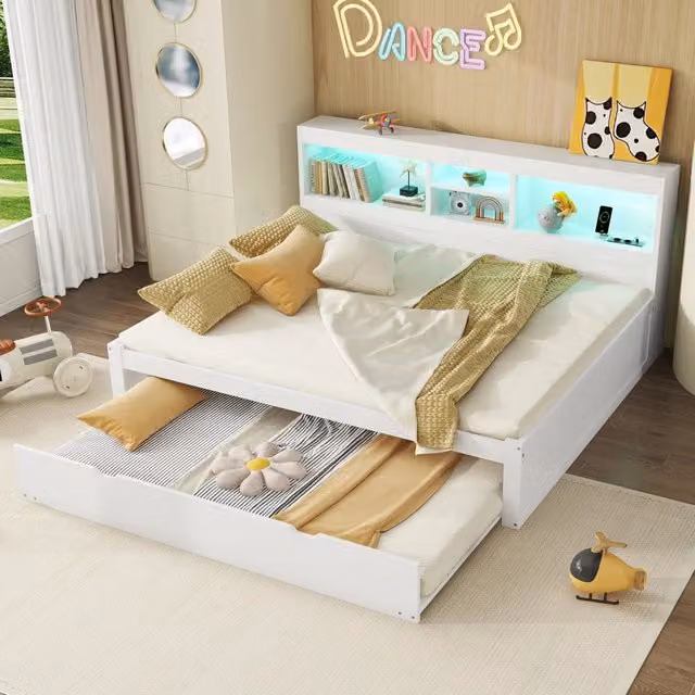 Divano letto 140x200, letto da giorno con luci led e prese USB
