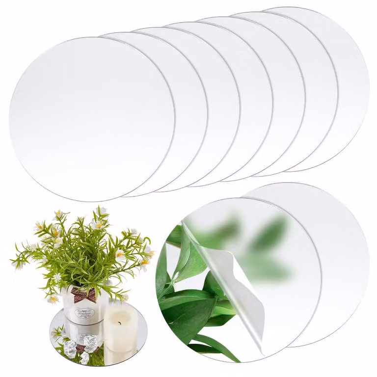 10 specchi acrilici rotondi, color argento, diametro 15 cm, senza cornice, da montare a parete